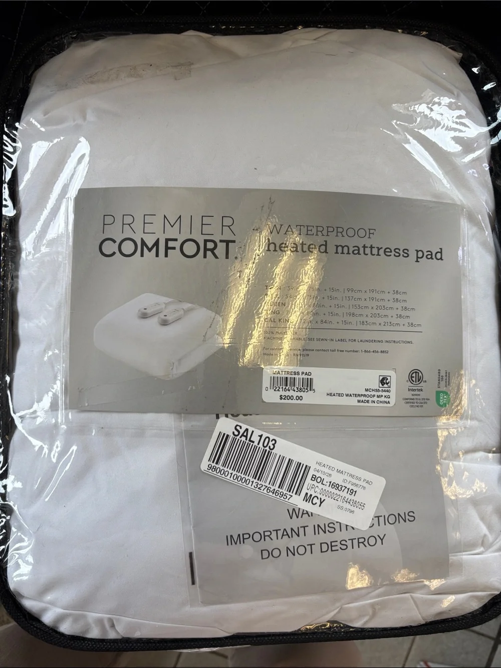 Premier White Waterproof Heated Mattress Pad - King